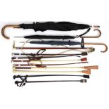 3 Shooting sticks - two with London makers, 3 umbrellas, and 9 riding crops (15)