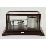 19th century mahogany and glass cased barograph, the plate engraved 'Pillischer, 88 New Bond Street,