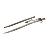 French Chassepot bayonet with yataghan blade scabbard and associated sword knot