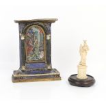 Carved ivory figure of the Virgin Mary with the infant Jesus, 11cm and a portable shrine with a
