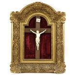 Early 20th French ivory figure of Christ on the cross, in gilt frame, the frame, 64cm x 51cmPLEASE