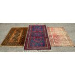 3 Rugs to include a mustard ground rug by Kayam, ,152cm x 100cm a blue ground Persian style rug