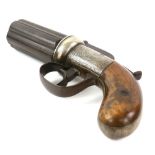 19th century six barrel pepperpot percussion pistol, 7.5cm barrels