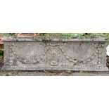 Composite stone trough, decorated with floral swags, H40 x W121 x D36cm, together with two composite
