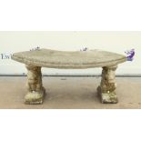 Composite stone garden bench, the supports in the form of squirrels, H45 x W109cm