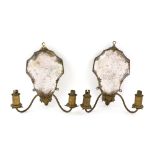 Pair of late 19th / early 20th century gilt metal two light wall brackets the shaped mirror plates