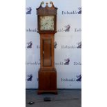 Late 18th century 30 hour oak longcase clock by R. Clarke, Cerne, swan neck pediment above brass