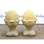 Pair of reconstituted stone pineapple finials 50cm