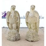 Pair of composite stone eagles, H.47cm
