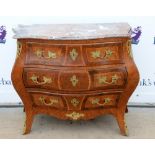 19th century Swedish kingwood and gilt metal mounted bombe commode, the serpentine marble top