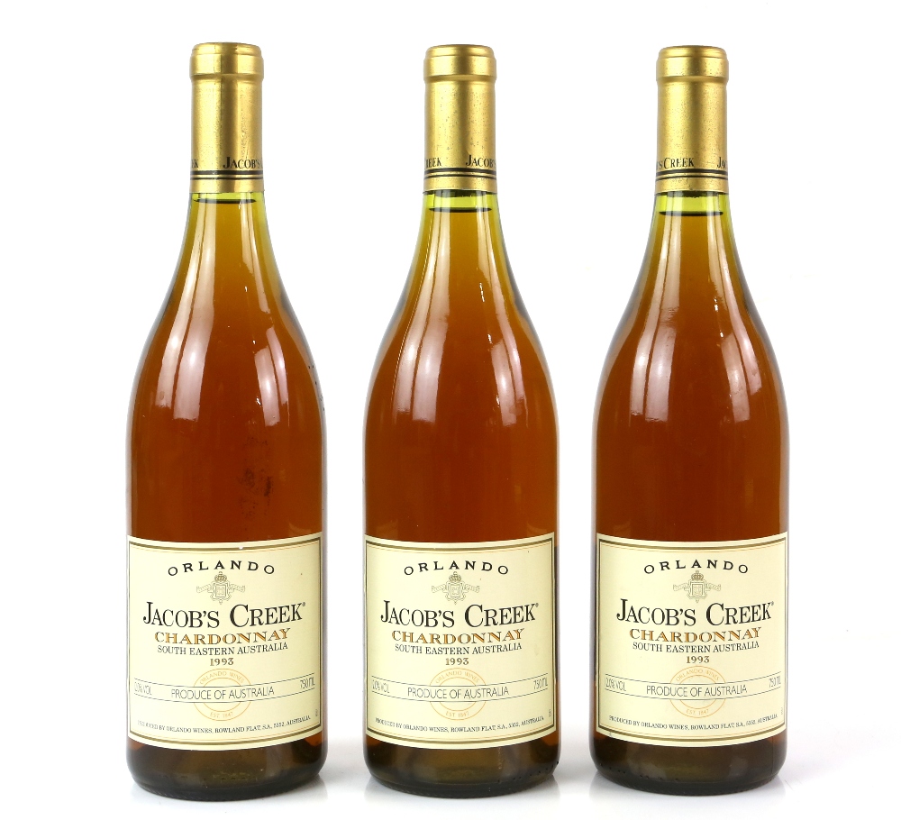 Eleven bottles of Jacob’s Creek Chardonnay, South Eastern Australian white wine, 1993 vintage (11)