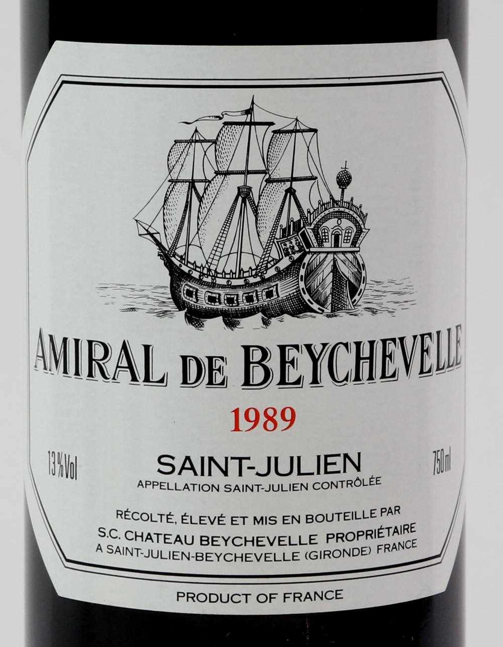 Three bottles of Admiral de Beychevelle, Saint Julien red wine, 1989 vintage (3) - Image 2 of 2