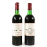 Two bottles of Chateau Lynch Bages, Pauillac, Grand Cru Classe red wine, 1975 vintage (2)