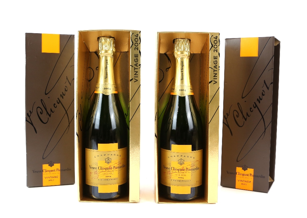 Two bottles of Veuve Clicquot Ponsardin Vintage 2004 Brut Champagne, both in presentation boxes (2)