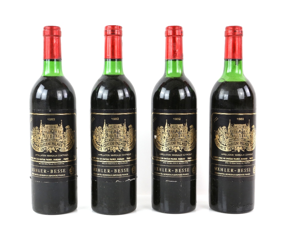 Four bottles of Chateau Palmer Margaux 1982 vintage Bordeaux red wine, Mahler-Besse (4)