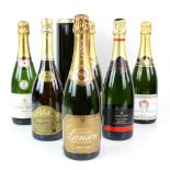Six bottles of Champagne to include: one bottle of Lanson Gold Label Brut Champagne 1990 vintage;