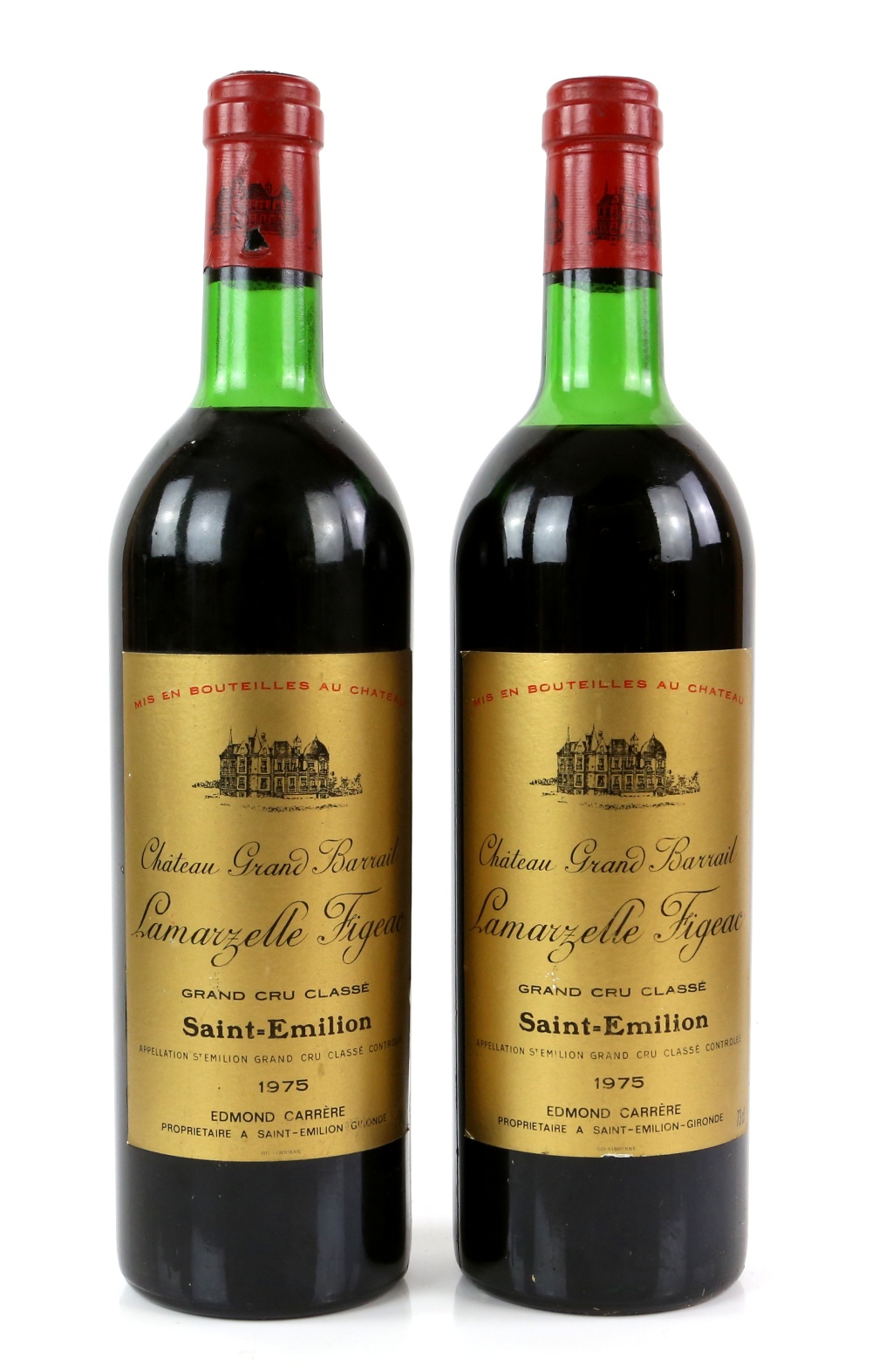 Two bottles of Chateau Grand Barrail, Lamazelle Figeac-Saint Emilion, Grand Cru Classe red wine,