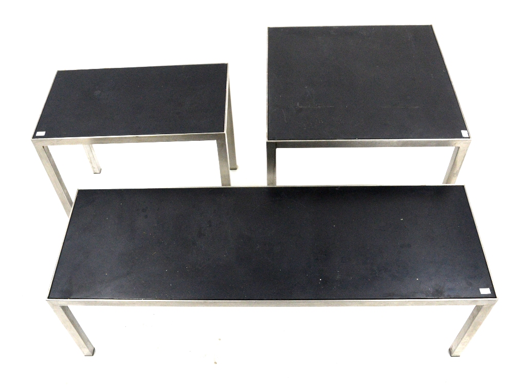 Fred Scott for Hitch Mylius HM25 range, three low side tables with metal frame and slate inset - Image 10 of 18