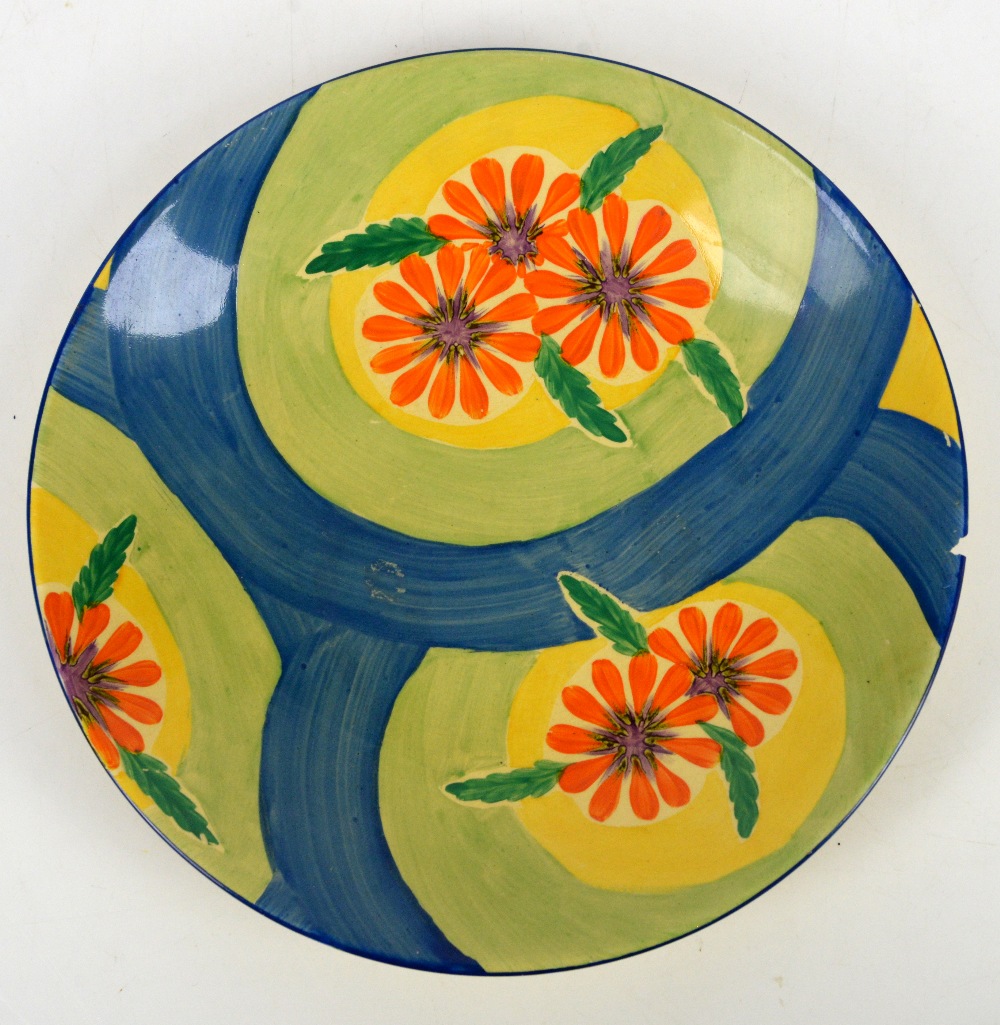 Clarice Cliff Fantasque Bizarre plate in the Blue Ribbon pattern, printed and impressed marks to - Image 3 of 16