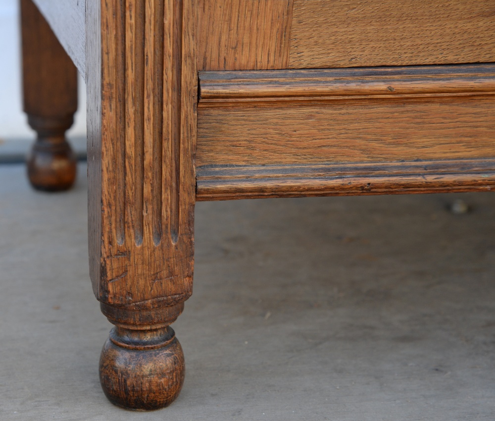 Arts and Crafts / Art Nouveau oak dresser with mirrored back on bun feet, w146 x d54, height base - Image 15 of 36