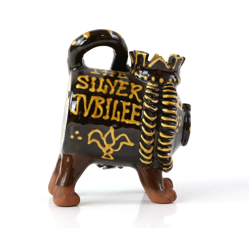 Mary Wondrausch slip decorated pottery lion, 'The Silver Jubilee' to one side and 'E II R 1952-1977' - Image 7 of 14