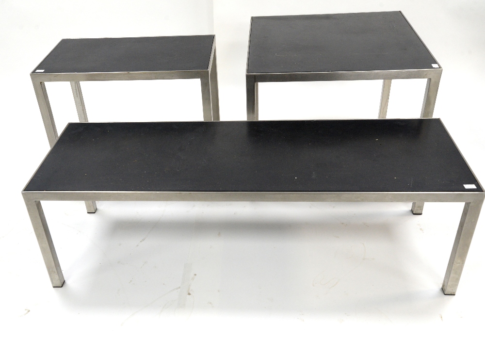 Fred Scott for Hitch Mylius HM25 range, three low side tables with metal frame and slate inset - Image 2 of 18