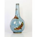 Carlton Ware Armand lustre vase, with polychrome butterflies on a powder blue ground, highlighted in