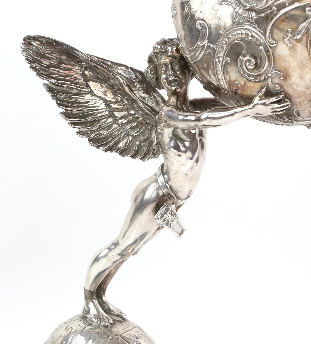 After Franz von Stuck for WMF, silver plated figural centrepiece, cast as cupid standing on a - Image 14 of 24