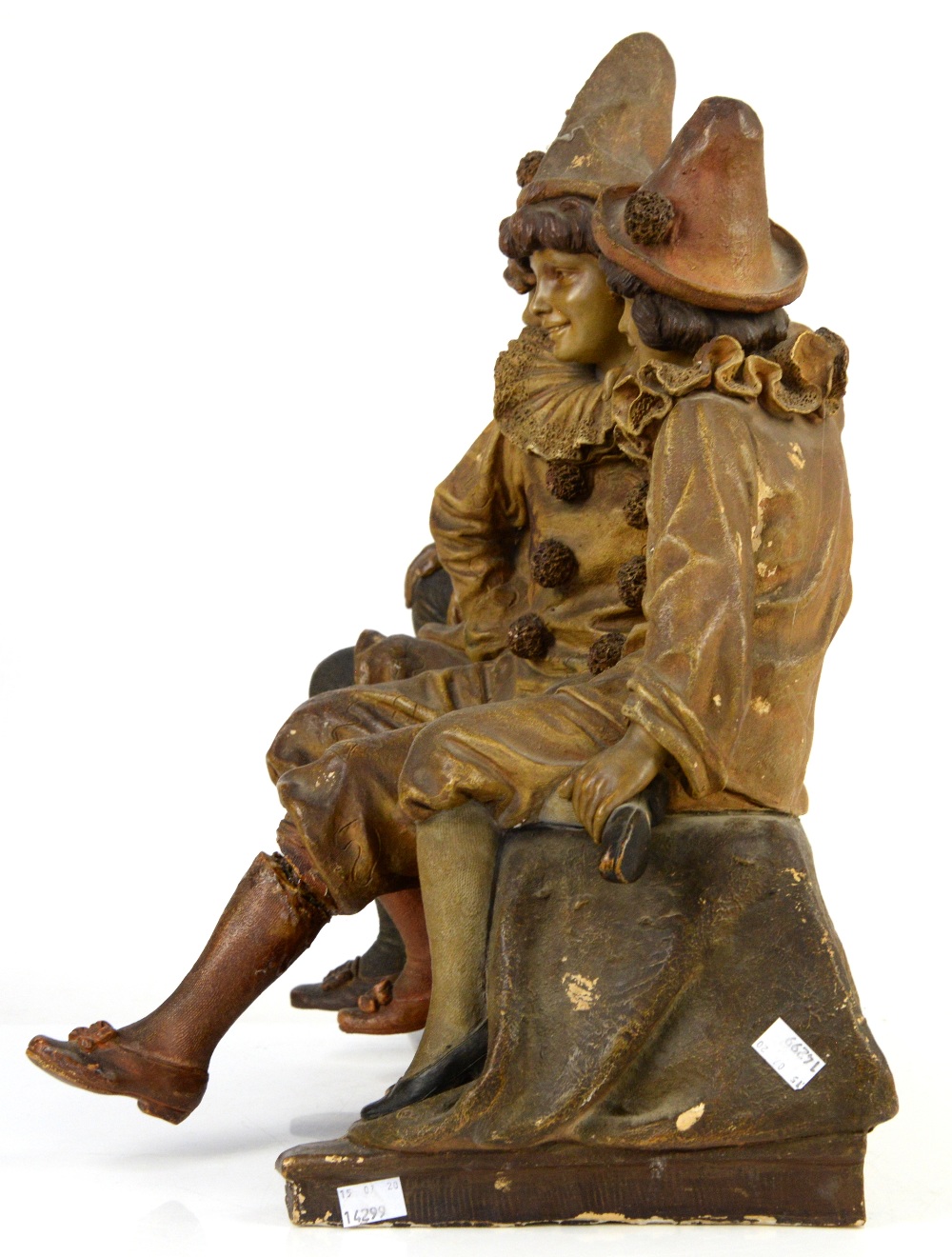 Goldscheider figure of three children dressed as clowns, on a shaped base, impressed marks and - Image 18 of 26