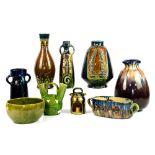 Belgium pottery, Thulin Faiencerie, including a vase with incised decoration creating a stylised