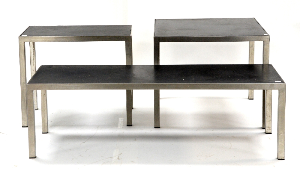 Fred Scott for Hitch Mylius HM25 range, three low side tables with metal frame and slate inset - Image 4 of 18