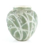 René Lalique Sauterelles (grasshopper) vase, with green patination, early 20th century, etched