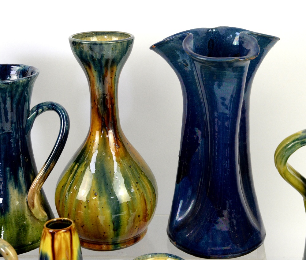 Belgium Pottery, including Thulin Faiencerie, vases and jugs in blue and green drip glaze, including - Image 27 of 38