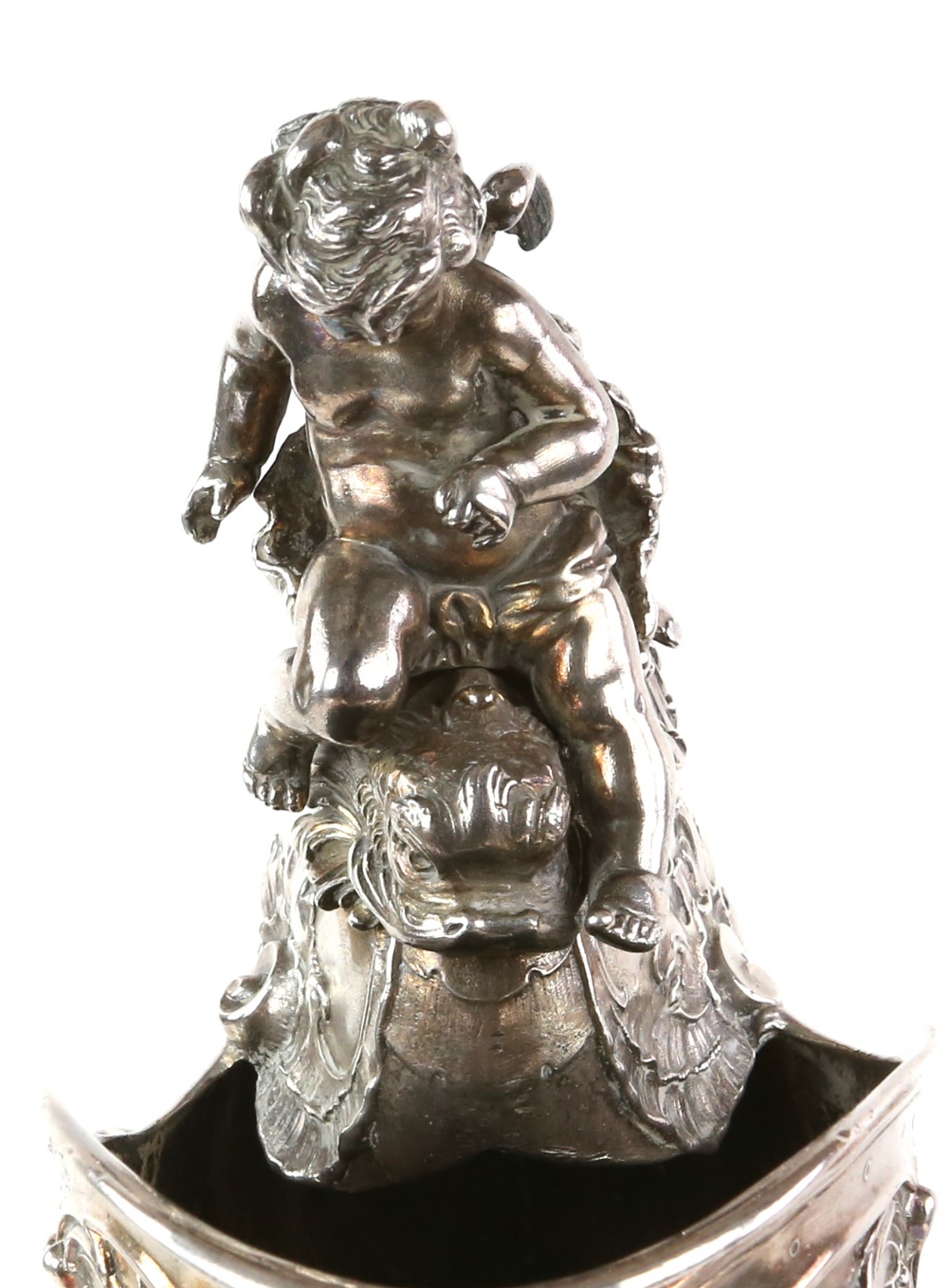 After Franz von Stuck for WMF, silver plated figural centrepiece, cast as cupid standing on a - Image 21 of 24