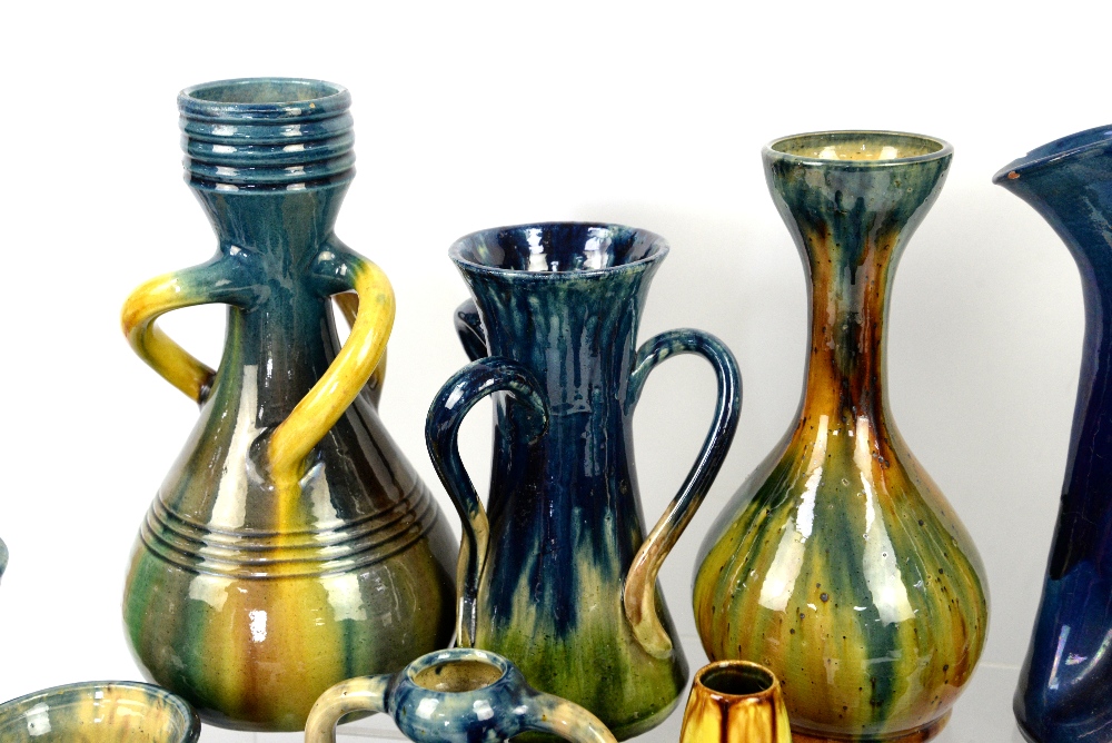 Belgium Pottery, including Thulin Faiencerie, vases and jugs in blue and green drip glaze, including - Image 29 of 38