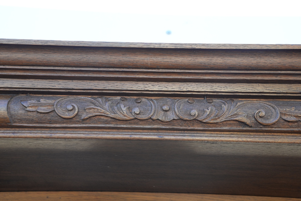 Arts and Crafts / Art Nouveau oak dresser with mirrored back on bun feet, w146 x d54, height base - Image 32 of 36