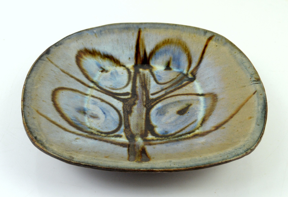 Michael Leach (British, 1913-1985), Yelland pottery, glazed stoneware footed dish, with stylised