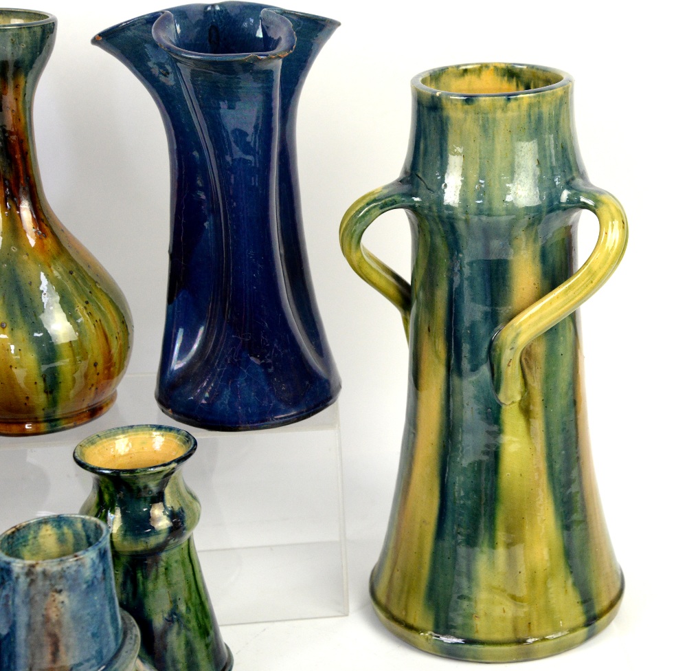 Belgium Pottery, including Thulin Faiencerie, vases and jugs in blue and green drip glaze, including - Image 25 of 38