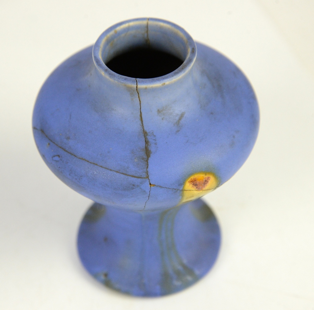 Belgium Pottery, Thulin Faiencerie, two vases in cobalt with ochre drip glaze and orange spots, - Image 5 of 40