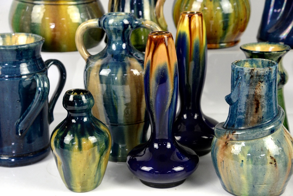 Belgium Pottery, including Thulin Faiencerie, vases and jugs in blue and green drip glaze, including - Image 34 of 38