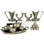 Banka Tin Werk Art Deco hammered pewter; tea set of globular form comprising teapot, h16cm, cream