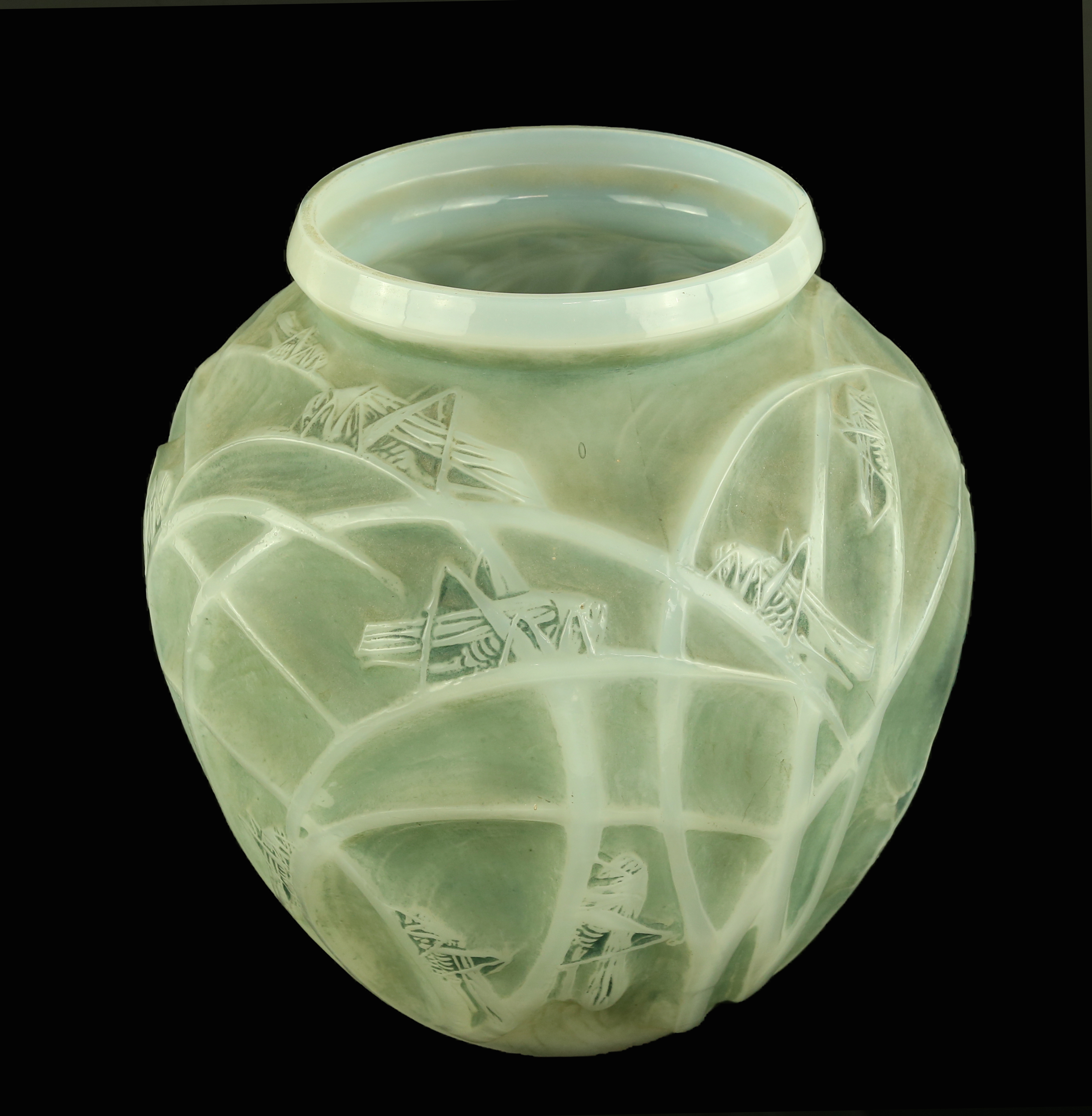 René Lalique Sauterelles (grasshopper) vase, with green patination, early 20th century, etched - Image 4 of 7