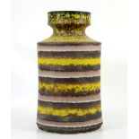 Large West German vase, with stripes in alternating mottled yellow, grey and brown ground, moulded