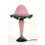 Le Verre Francais, Art Nouveau coloured glass lamp, the swollen column base in pink to flared foot