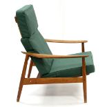 Arne Vodder for France & Son, FD164 teak lounger chair with cushions upholstered in green fabric,