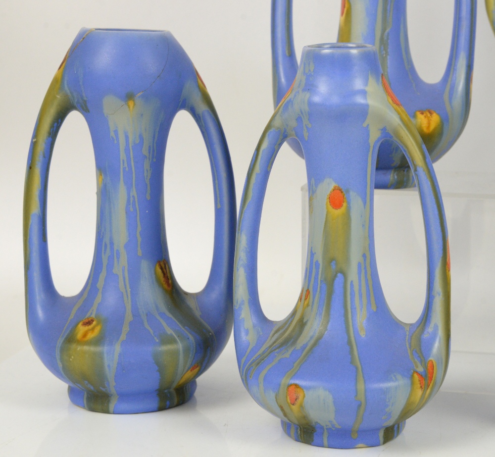 Belgium Pottery, Thulin Faiencerie, two vases in cobalt with ochre drip glaze and orange spots, - Image 29 of 40
