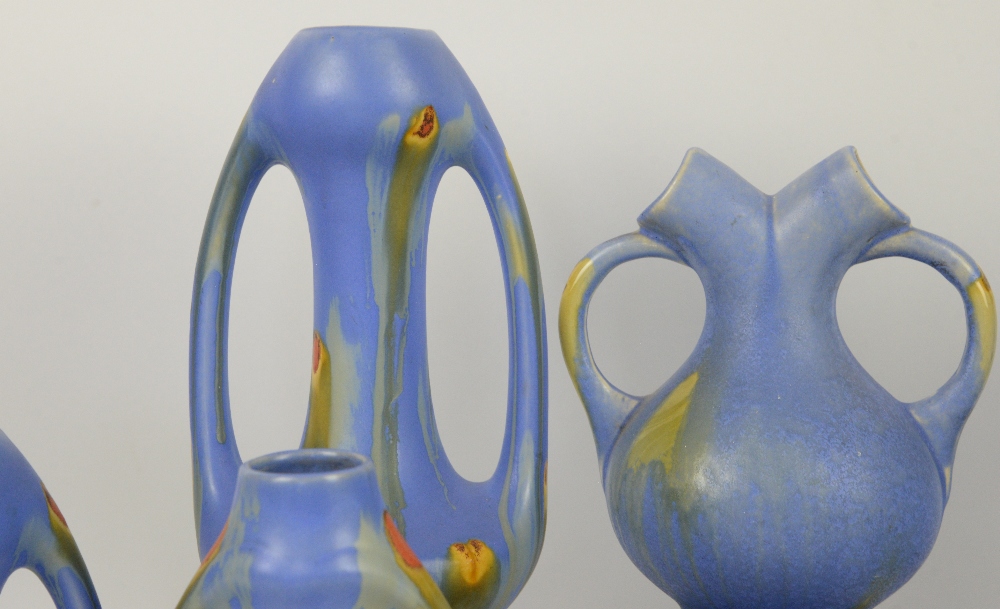 Belgium Pottery, Thulin Faiencerie, two vases in cobalt with ochre drip glaze and orange spots, - Image 31 of 40