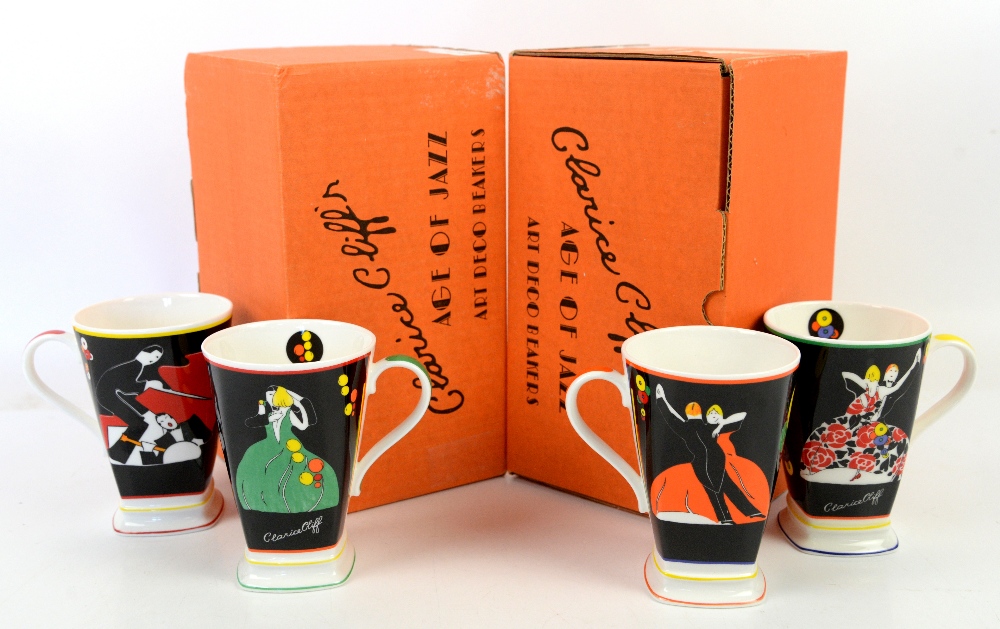 Wedgwood Clarice Cliff Limited edition ceramics; The Age of Jazz Art Deco Beakers 'On The town'