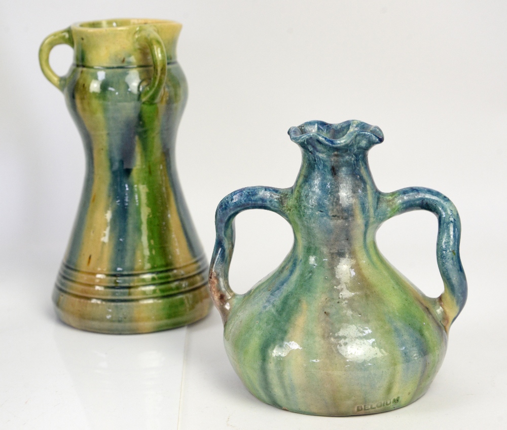 Belgium Pottery, including Thulin Faiencerie, vases and jugs in blue and green drip glaze, including - Image 36 of 38