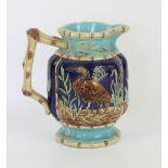 Majolica bamboo jug, probably George Jones, late 19th century, moulded with bamboo handle, rim and